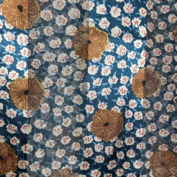 Scarf Blue Gold Floral Stripe Long Rectangle 59x 13” - Picture 2 of 4